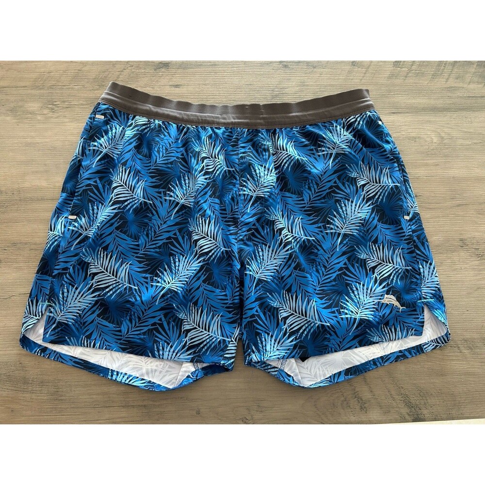 Tommy Bahama Island Zone Swim Shorts Blue Tropical Print Beach Men Size L